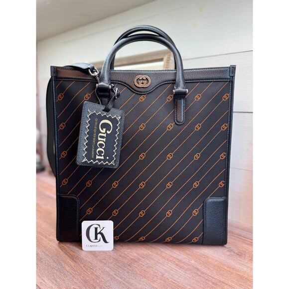 ❌❌𝑆𝑂𝐿𝐷❌❌GUCCI Interlocking G Medium Jacquard Tote Black/Orange NWT - Picture 1 of 7